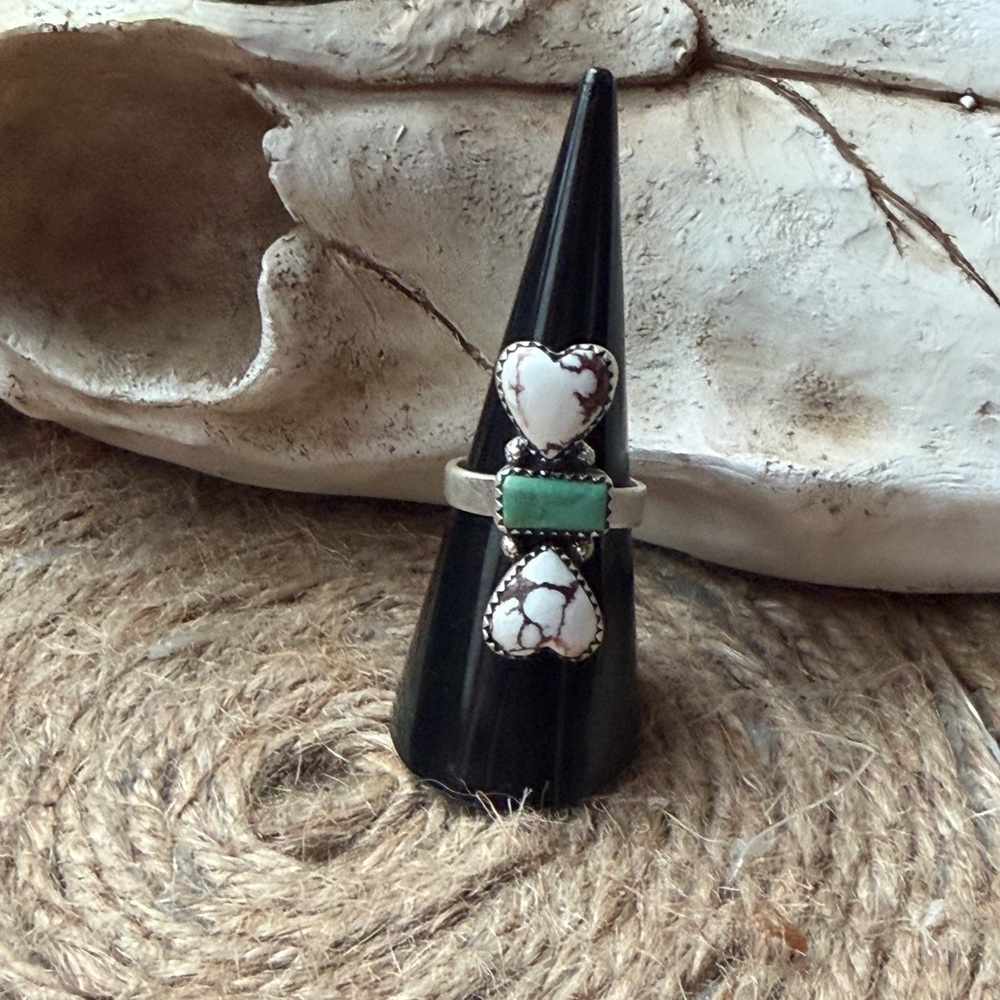 Sterling Silver Heart & Turquoise Statement Ring - Wild Horse and Kingman